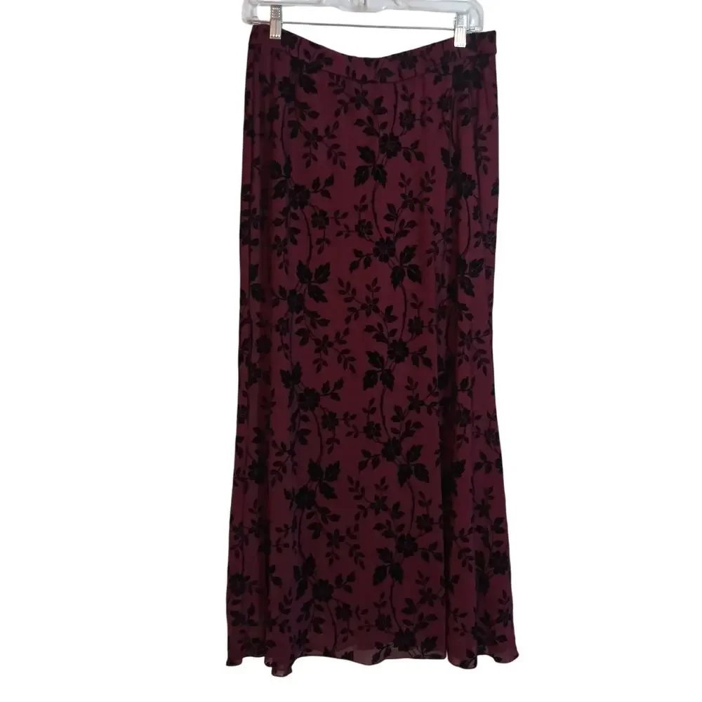 BTFBM Wine Red Velvet Floral Midi Skirt Dark Fem Size XL